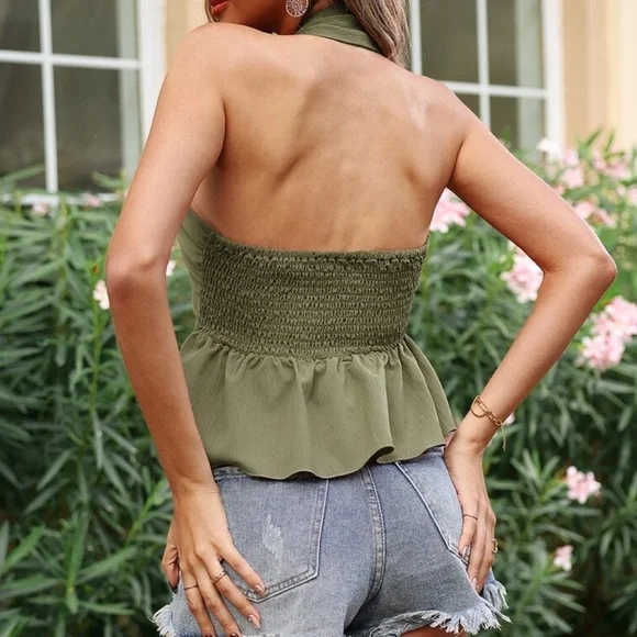 Boho Tie Halter Ruffle Tank Top - Picture 9 of 9